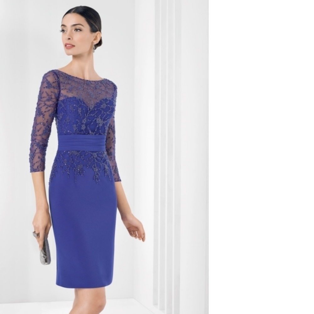 Rosa Clara Black Beaded Cocktail Dress Size 4 NWT